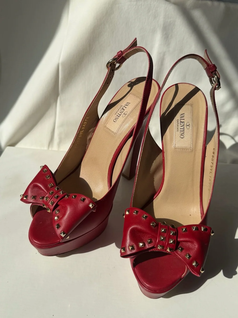 Valentino Garavani Red Bow Stud Slingback Heels